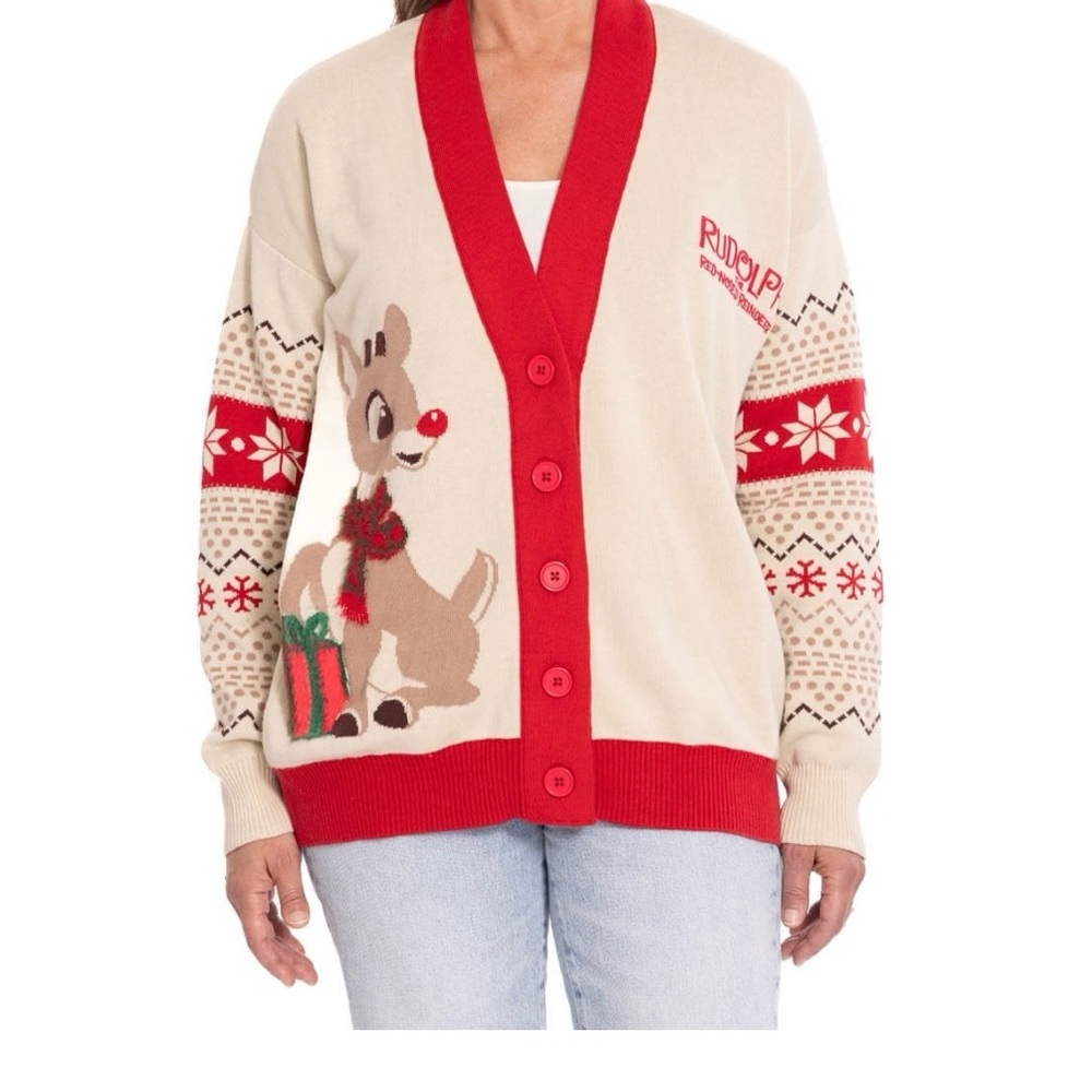 Women's Cream and Red Sweater